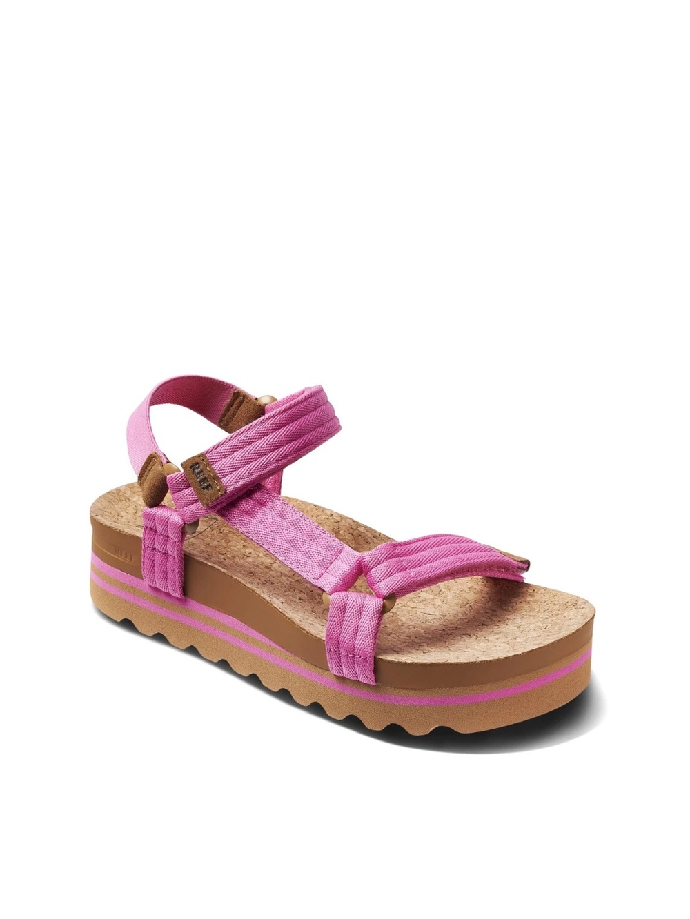 Reef cushion Rem Hi platform sandals pink textured canvas hook & loop Sz 6.5/7